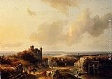 Famous Castle Paintings - AnExtensive River Landscape With Travellers On A Path And A Castle In Ruins In The Distance